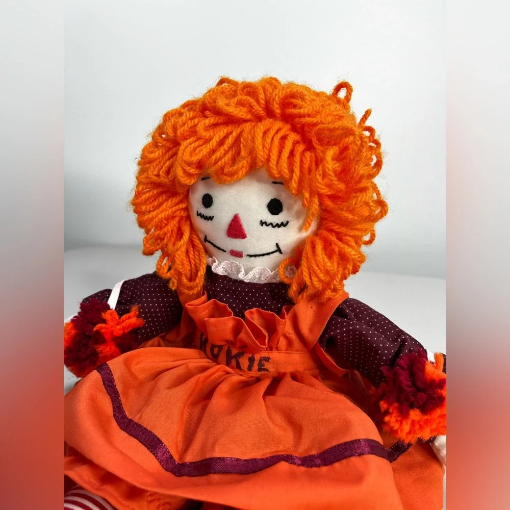 Hokie Rag Doll in Orange Dress - Handmade, 15”